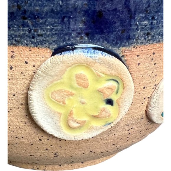 Vtg SOUP MUG Handcrafted ALOHA Pottery Bowl w/ Floral Appliques Signed Planter - Picture 8 of 13